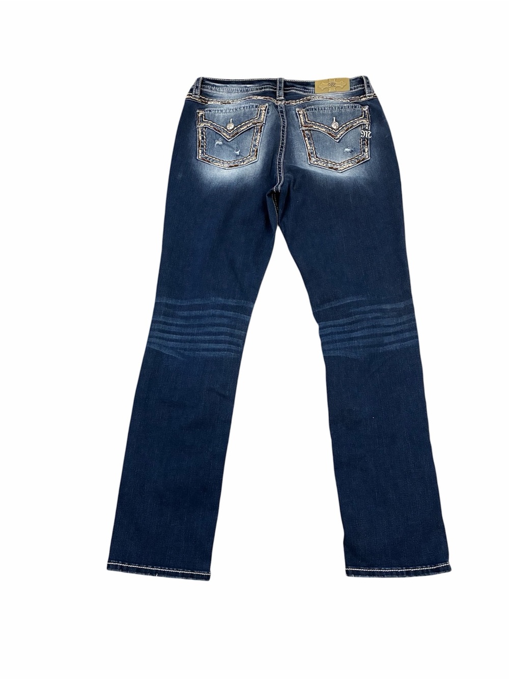 Miss Me Jeans Women 34 Mid Rise Straight Leg Whiskered Embroidered Distressed